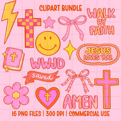 retro faith clipart bundle christian png cross bow wwjd amen jesus loves you