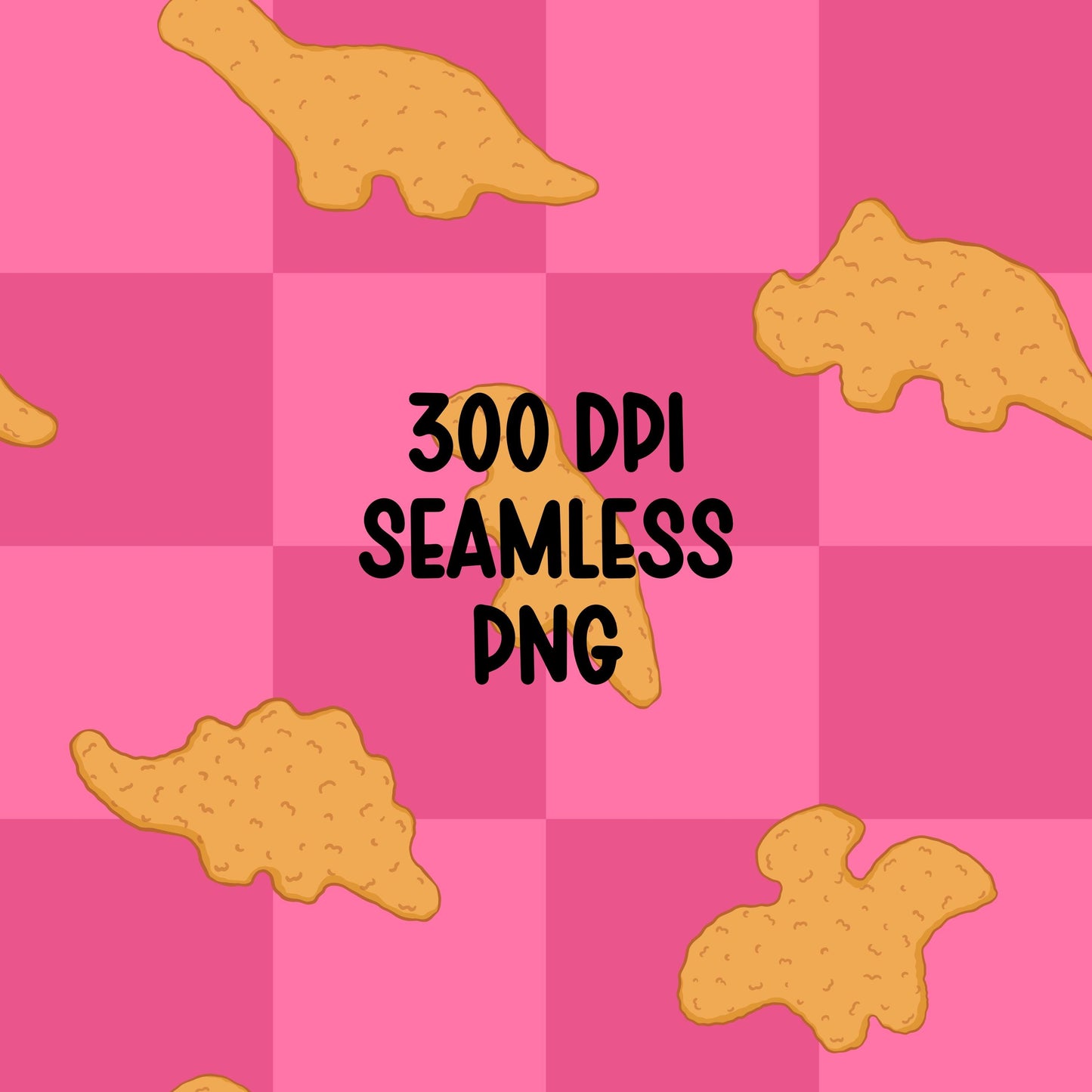 Dino Nugget Seamless Pattern PNG, Pink Checkerboard Dinosaur Chicken Nugget Food Digital Paper, Kids Snack Printable Background