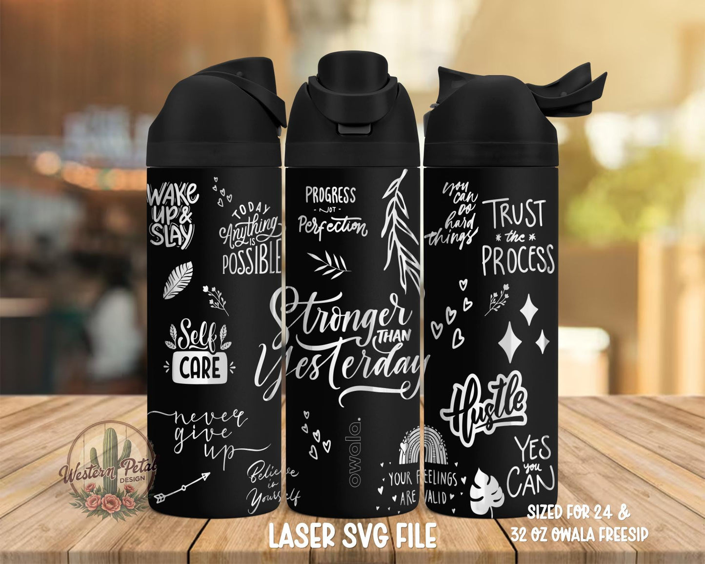 Motivational Floral SVG File for Owala Freesip Tumbler | Full Wrap Design