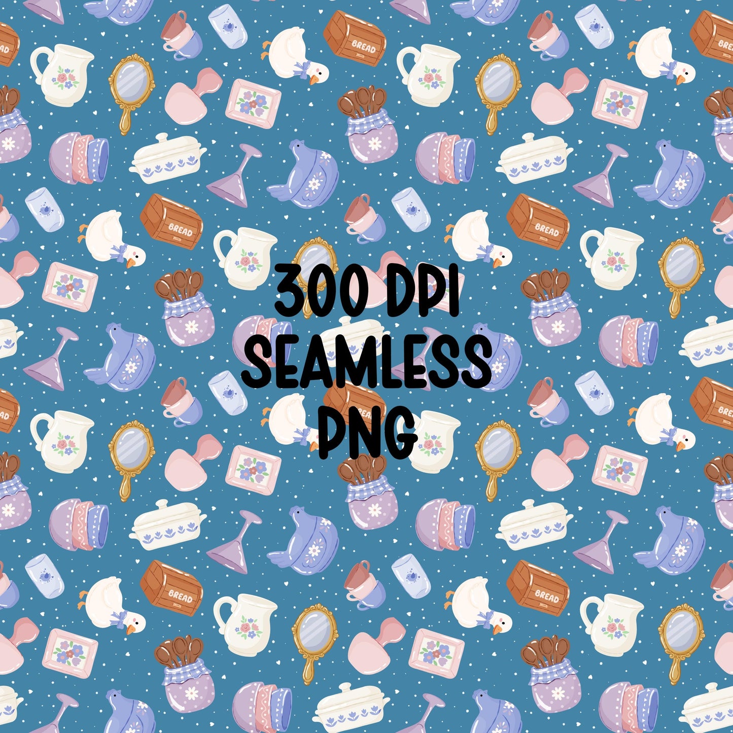Vintage Thrift Aesthetic Seamless Pattern PNG, Cottagecore Kitchen Clipart, Retro Home Decor Pattern, Pastel Ducks Floral Pitcher Design