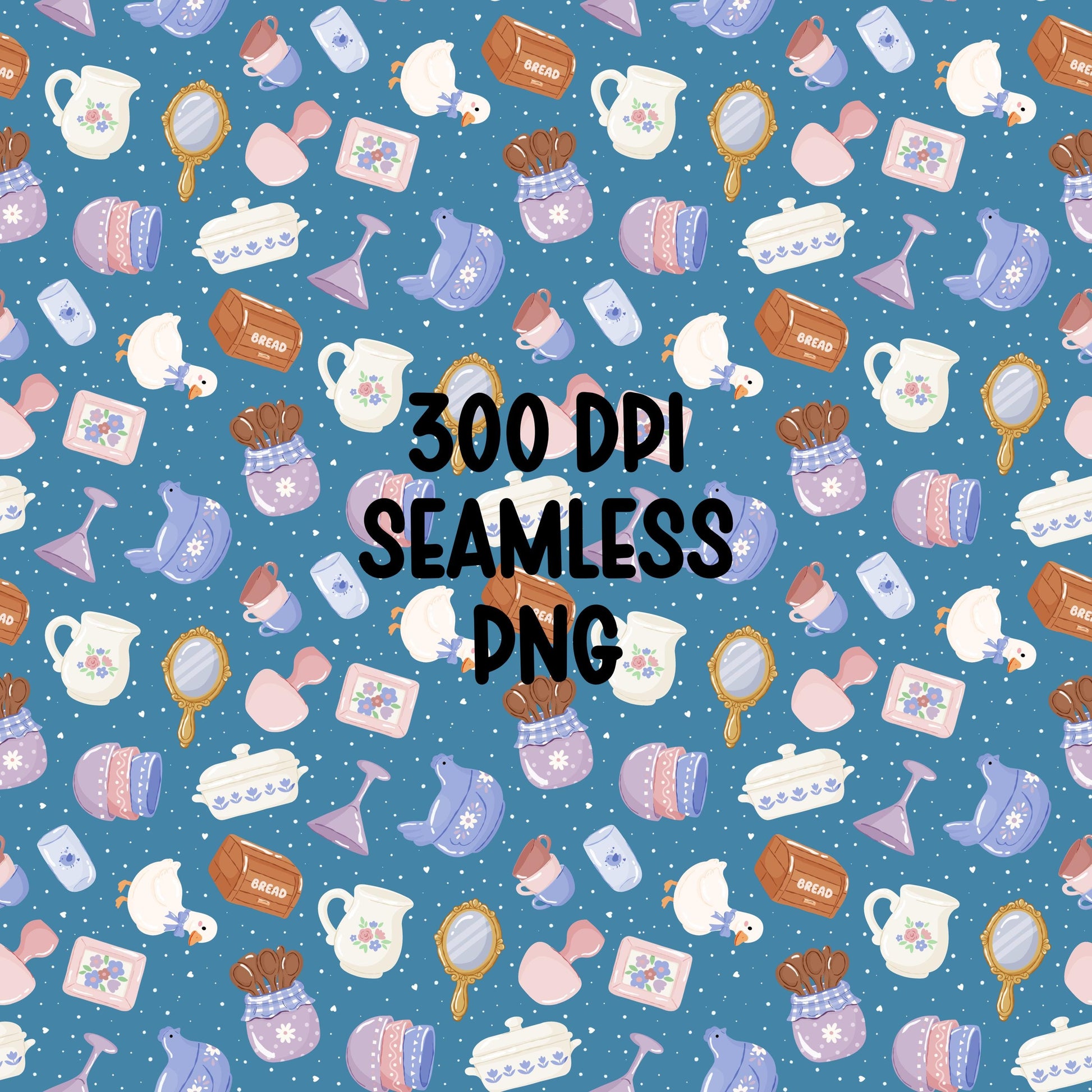 Vintage Thrift Aesthetic Seamless Pattern PNG, Cottagecore Kitchen Clipart, Retro Home Decor Pattern, Pastel Ducks Floral Pitcher Design