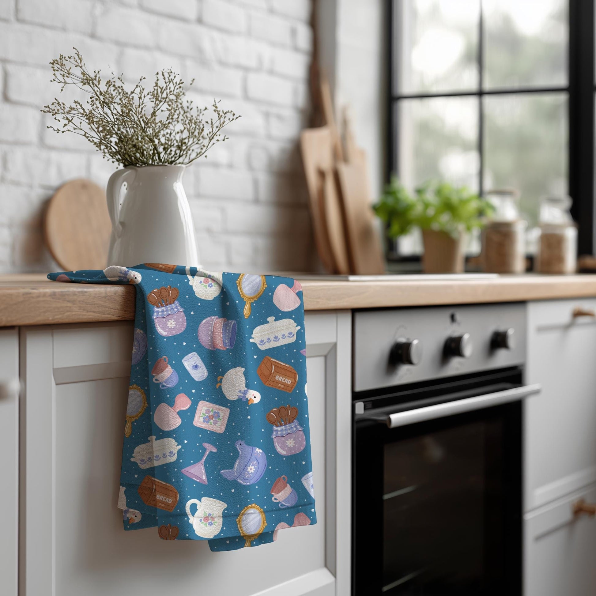 Vintage Thrift Aesthetic Seamless Pattern PNG, Cottagecore Kitchen Clipart, Retro Home Decor Pattern, Pastel Ducks Floral Pitcher Design