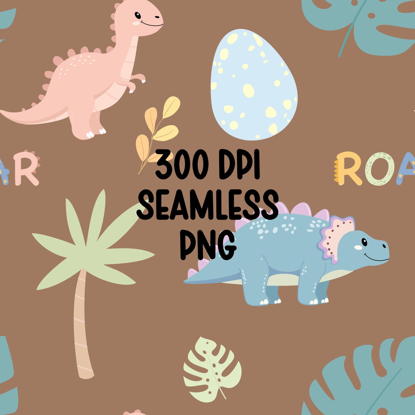 Pastel Dinosaur Seamless Pattern PNG, Cute Dino Digital Paper, Kids Nursery Pattern, Baby Dino Fabric Design, 12x12 Sublimation Download