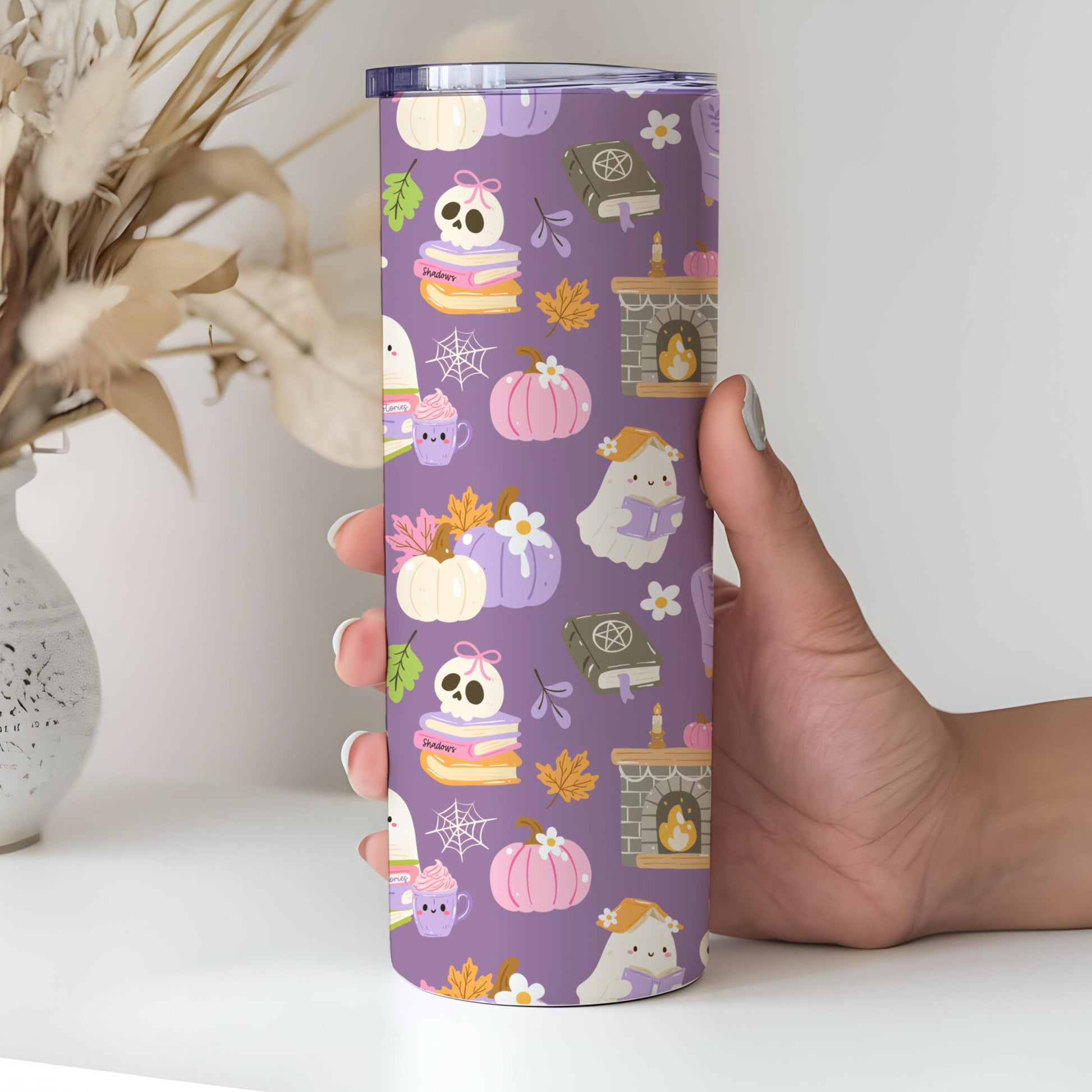Cute Halloween Ghost Seamless Pattern PNG, Spooky Cute Digital Paper, Ghost Book Pumpkin Pattern, Pastel Halloween Repeat, Commercial Use