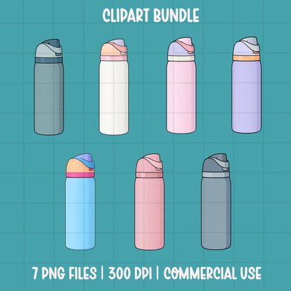 pastel owala style water bottle clipart bundle png colorful tumbler clipart set