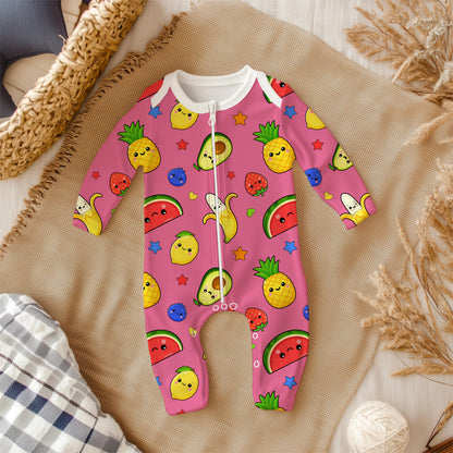 Kawaii Fruit Seamless Pattern PNG, Dancing Fruit Pattern, Cute Kids Fruit Design, Banana Strawberry Watermelon Pineapple Pink Digital Paper