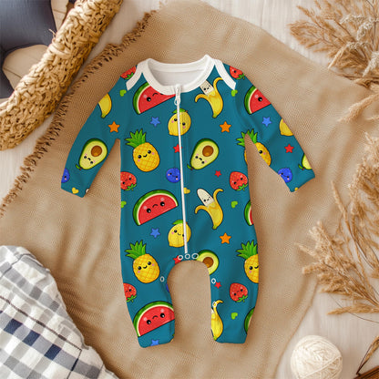 Kawaii Fruit Seamless Pattern PNG, Dancing Fruit Pattern, Cute Kids Fruit Design, Banana Strawberry Watermelon Pineapple Blue Digital Paper