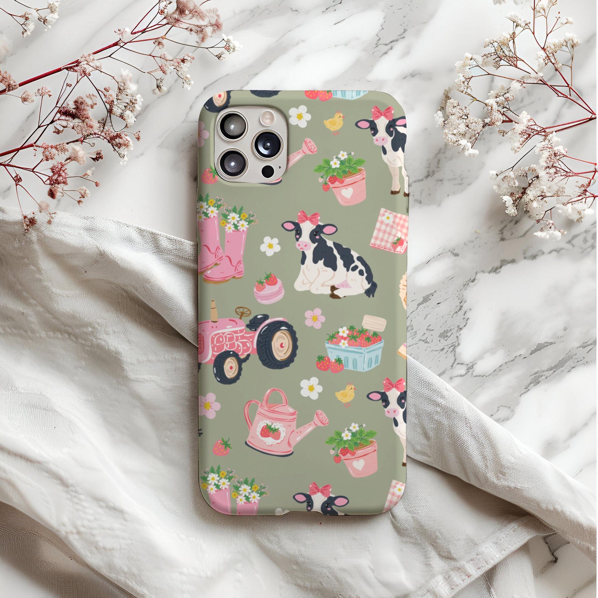 Strawberry Cow Seamless Pattern, Pink Farm Animal Pattern, Cute Cow Strawberries Tractor Design, Coquette Western Digital Paper PNG