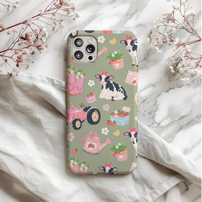 Strawberry Cow Seamless Pattern, Pink Farm Animal Pattern, Cute Cow Strawberries Tractor Design, Coquette Western Digital Paper PNG