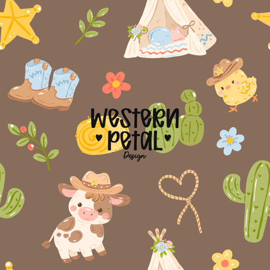 Western Seamless Pattern, Cowboy Cow Cactus Pattern, Boho Western Digital Paper, Cute Farm Desert Pattern, Kids Western PNG
