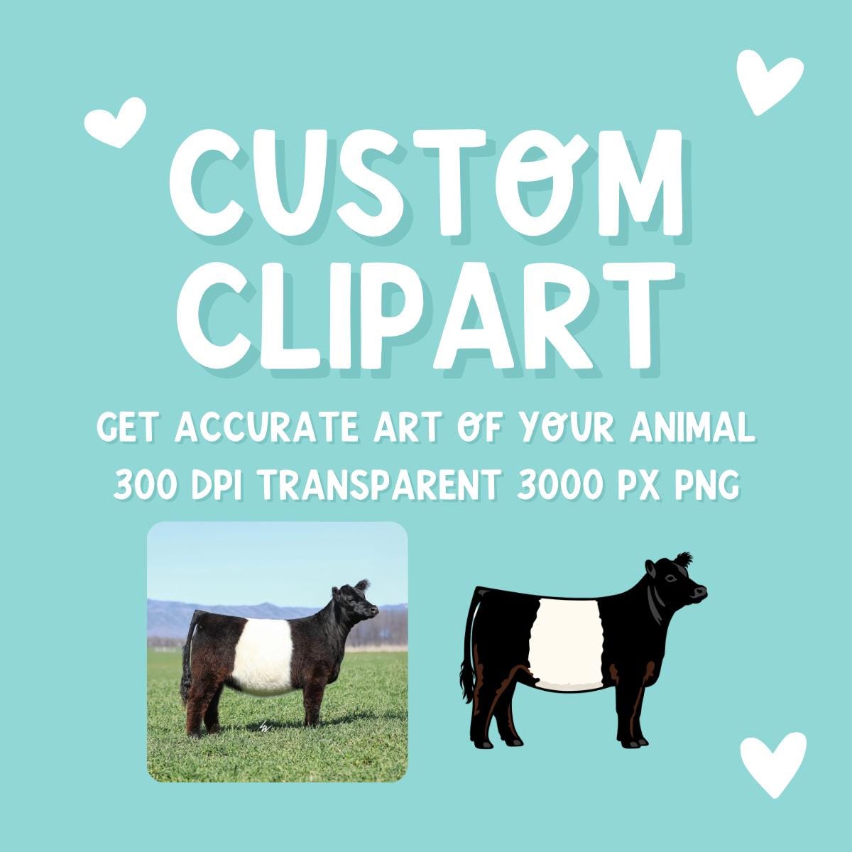 Custom Animal Clipart from Photo | Livestock Pet Drawing PNG | Personalized Cow Pig Goat Sheep Dog | 4H FFA Illustration