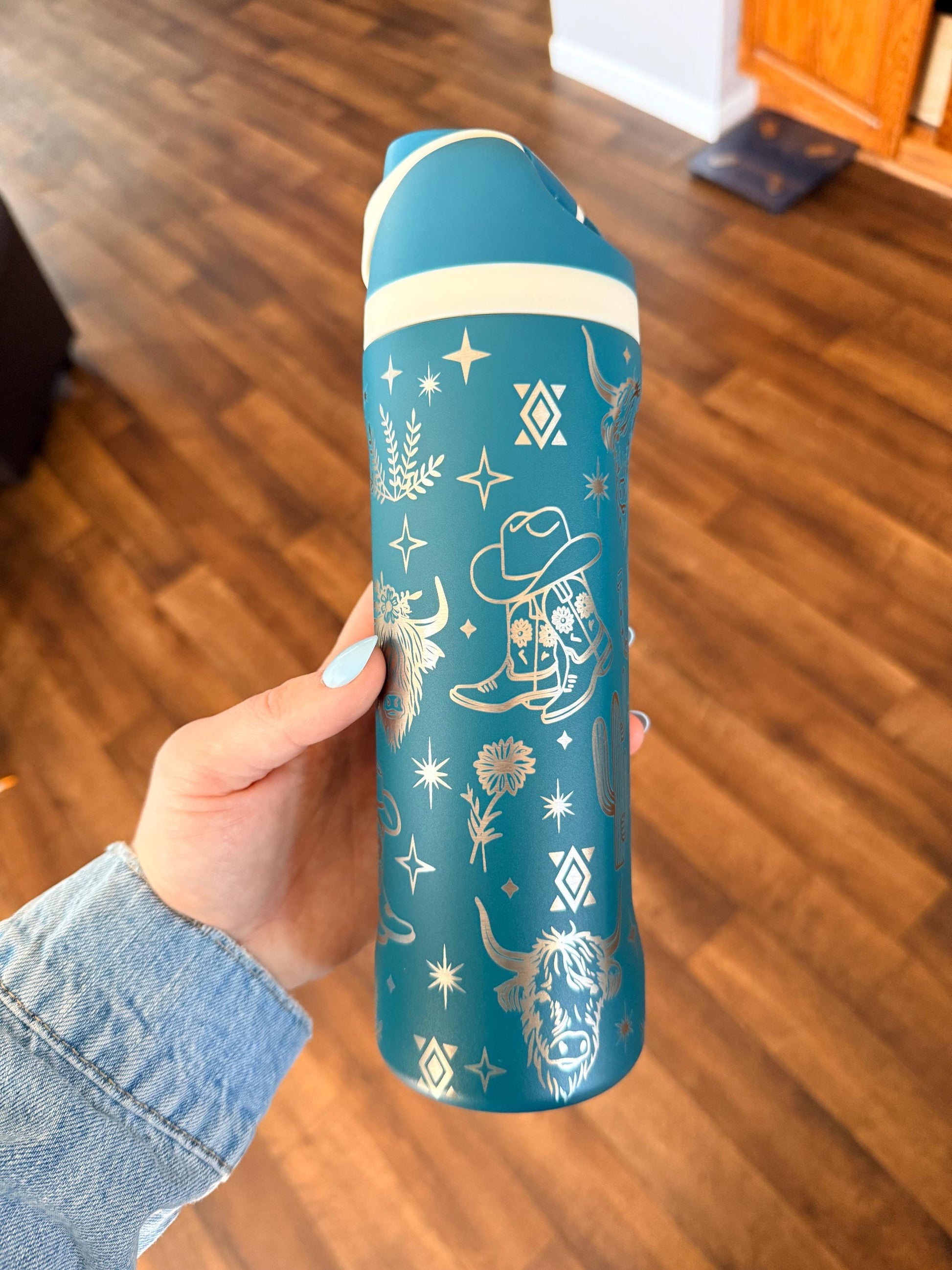 Western Owala DUPE 24 oz Tumbler | Engraved Cowgirl Water Bottle | Cactus Boots Highland Cow| Leak Proof Straw Lid | Western Gift for Her
