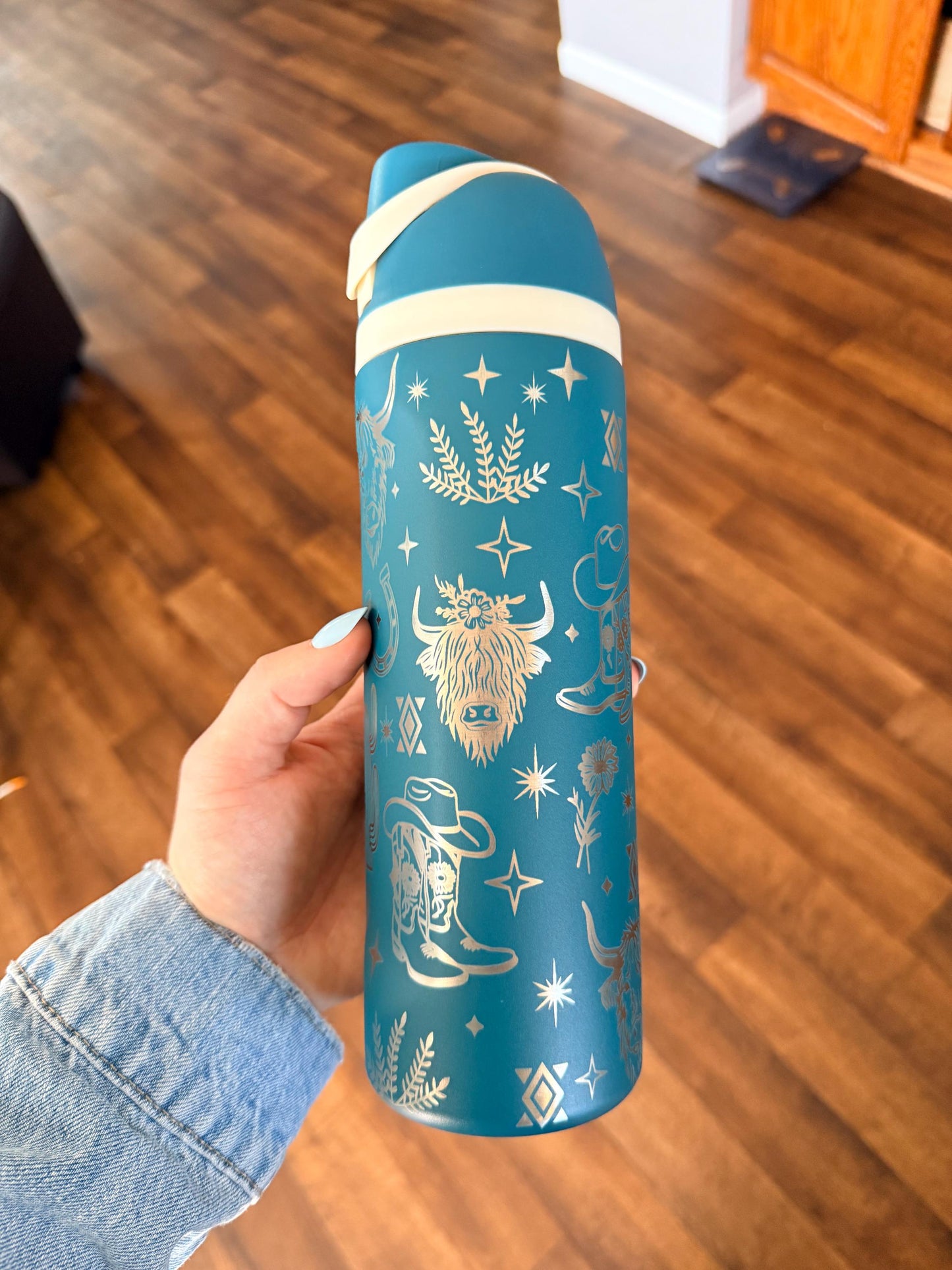 Western Owala DUPE 24 oz Tumbler | Engraved Cowgirl Water Bottle | Cactus Boots Highland Cow| Leak Proof Straw Lid | Western Gift for Her