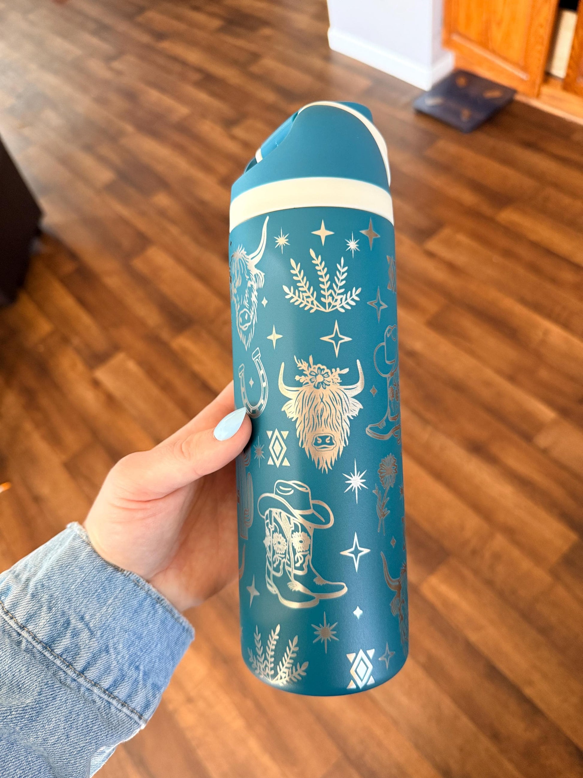 Western Owala DUPE 24 oz Tumbler | Engraved Cowgirl Water Bottle | Cactus Boots Highland Cow| Leak Proof Straw Lid | Western Gift for Her