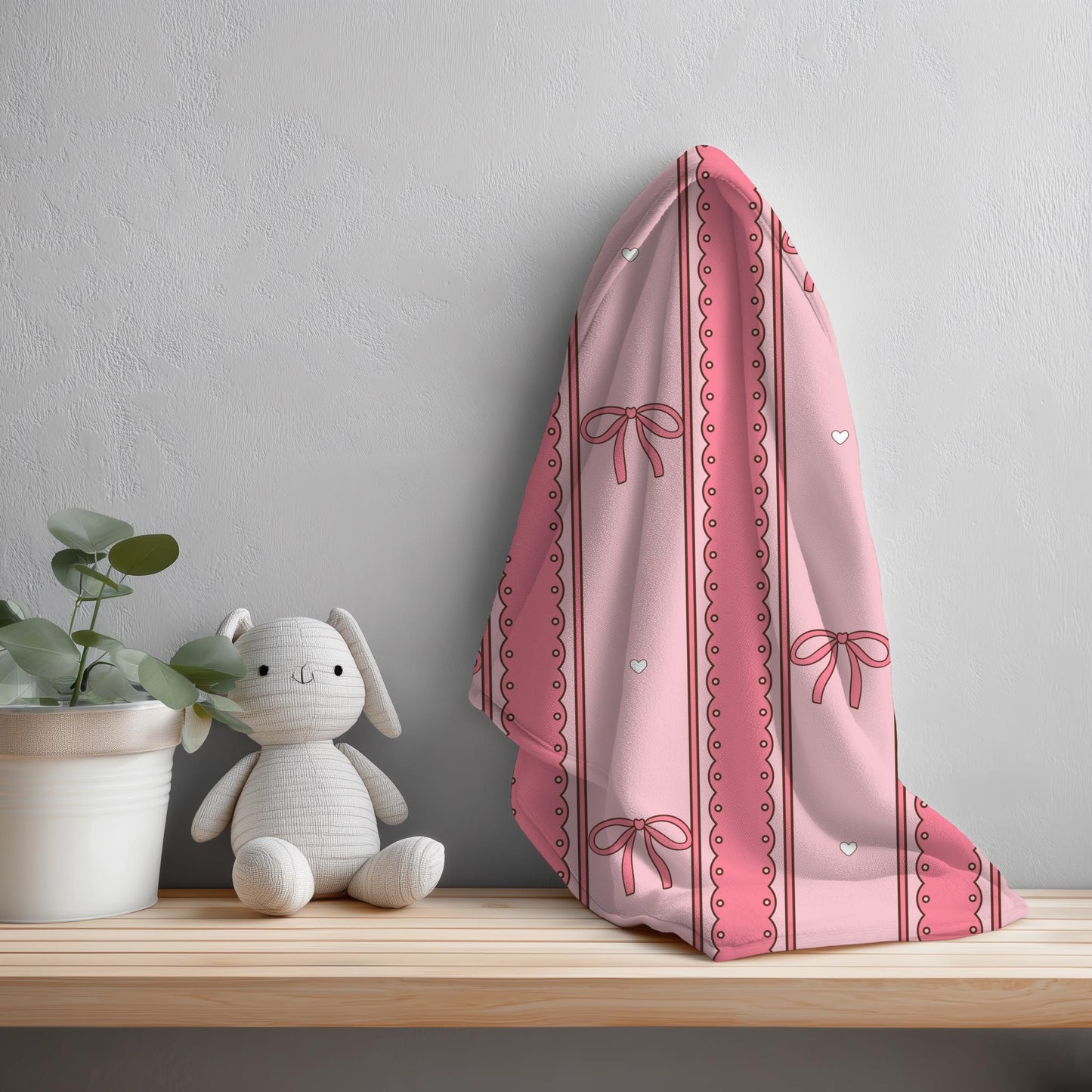 Pink Scallop Stripe Pattern, Girly Hearts Fabric, Seamless Nursery Design (Digital Download)