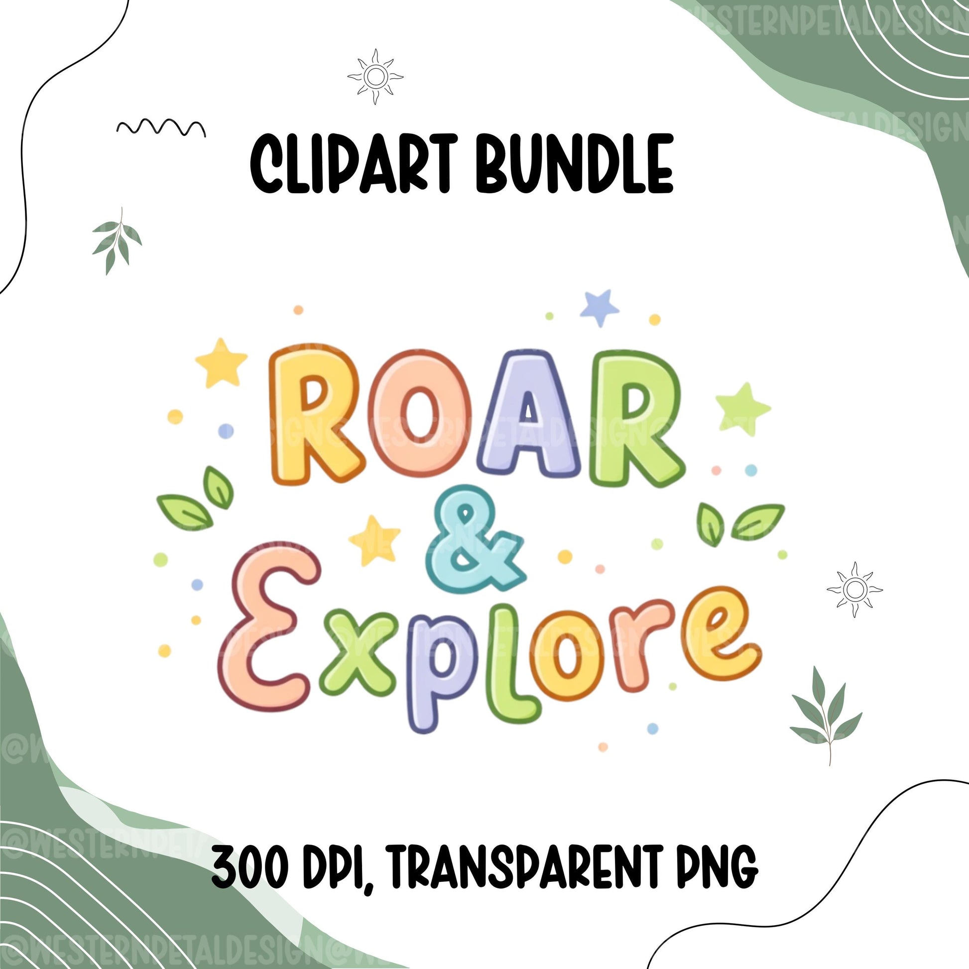 Dinosaur Clipart Bundle PNG | Cute Dino Clipart T Rex Triceratops Stegosaurus Pterodactyl | Kids Dinosaur Graphics | 300 DPI Commercial Use