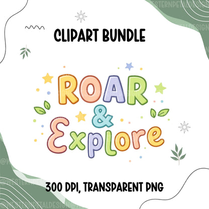 Dinosaur Clipart Bundle PNG | Cute Dino Clipart T Rex Triceratops Stegosaurus Pterodactyl | Kids Dinosaur Graphics | 300 DPI Commercial Use