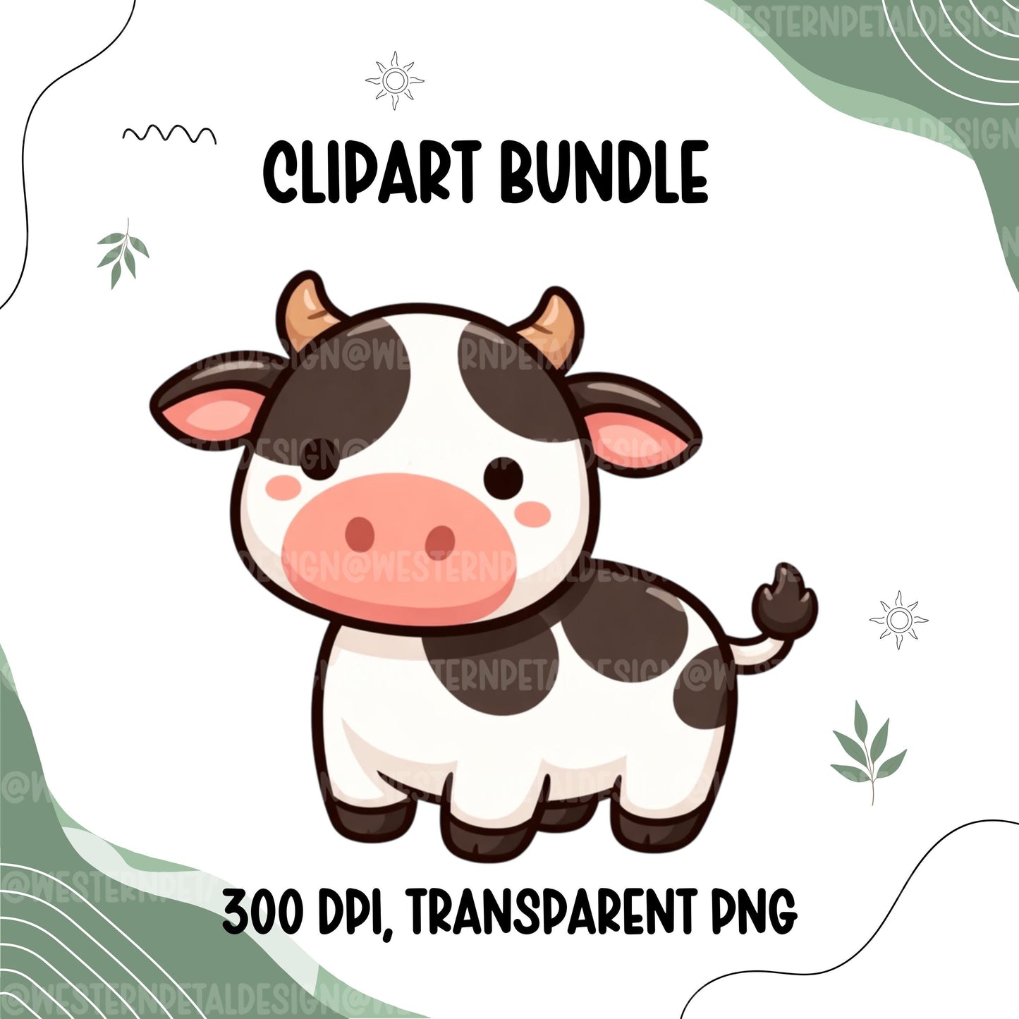 Farm Animal Clipart Bundle PNG | Cute Barnyard Animals Cow Pig Chicken Goat Sheep Horse Tractor | Kids Farm Graphics | 300 DPI Transparent