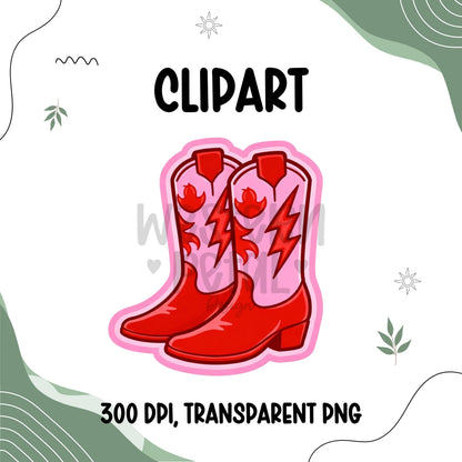 Pink Western Clipart Bundle Neon Cowgirl PNG Boots Cactus Bandana Skull Lightning Bolt Disco Ball Cowgirl Hat