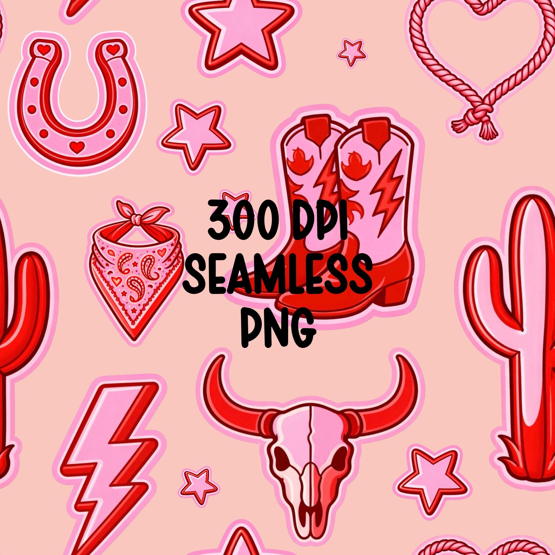 Neon Western Seamless Pattern Pink Cowgirl Boots Rodeo Digital Paper Coquette Western Background PNG