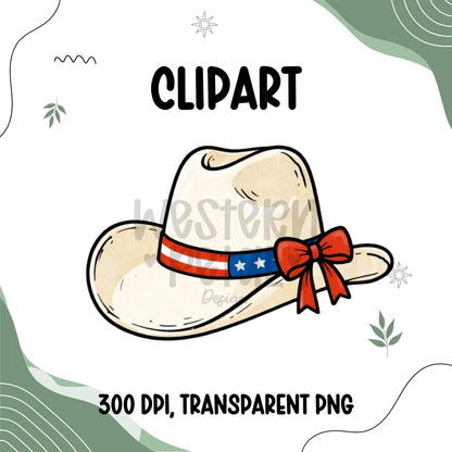 4th of July Clipart Bundle PNG Patriotic Clipart USA Summer Graphics Red White Blue Cowboy Western Commercial Use