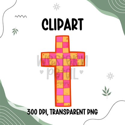 Retro Faith Clipart Bundle PNG, Christian Cross Smiley WWJD Amen Jesus Loves You, Pink Orange Trendy Religious Graphics
