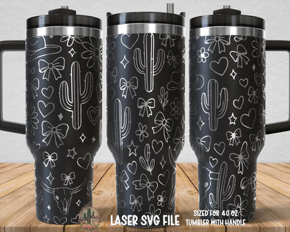 Western Coquette 40oz Tumbler Wrap SVG – Laser Engraving File