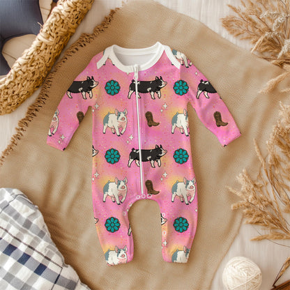 Show Pig Seamless Pattern PNG Pink Livestock Pig Western Boots Turquoise Concho Glitter Background 4H FFA 12x12 300 DPI