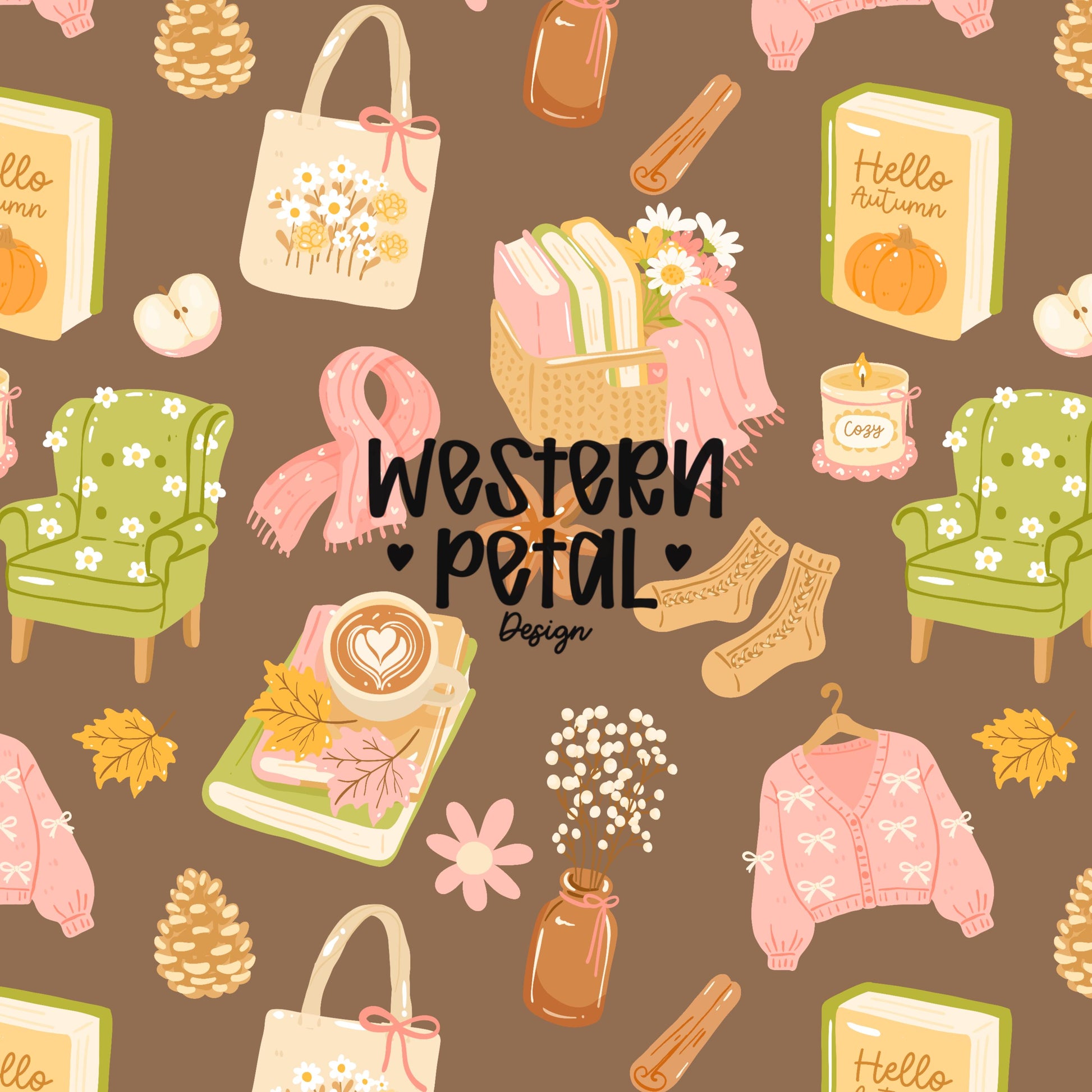 Cozy Autumn Seamless Pattern PNG, Fall Aesthetic Digital Paper, Pumpkin Books Sweater Pattern, Cute Fall Repeat Design, Commercial Use