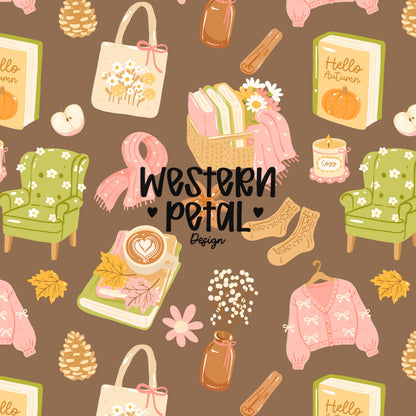 Cozy Autumn Seamless Pattern PNG, Fall Aesthetic Digital Paper, Pumpkin Books Sweater Pattern, Cute Fall Repeat Design, Commercial Use