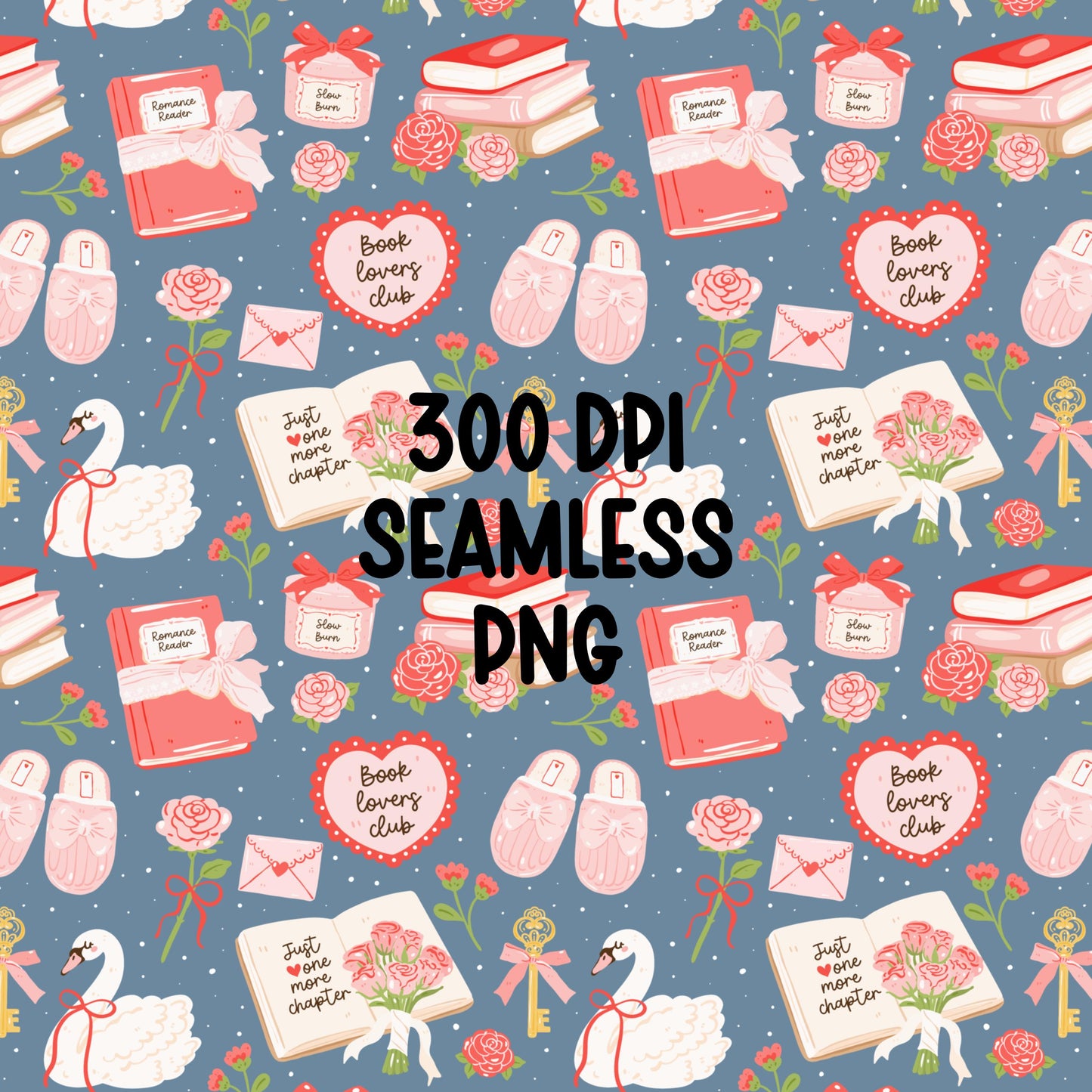 Romance Reader Seamless Pattern PNG, Book Lover Seamless Pattern, Coquette Book Pattern, Book Club Digital Paper, Kindle Sticker Pattern