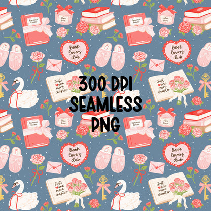 Romance Reader Seamless Pattern PNG, Book Lover Seamless Pattern, Coquette Book Pattern, Book Club Digital Paper, Kindle Sticker Pattern