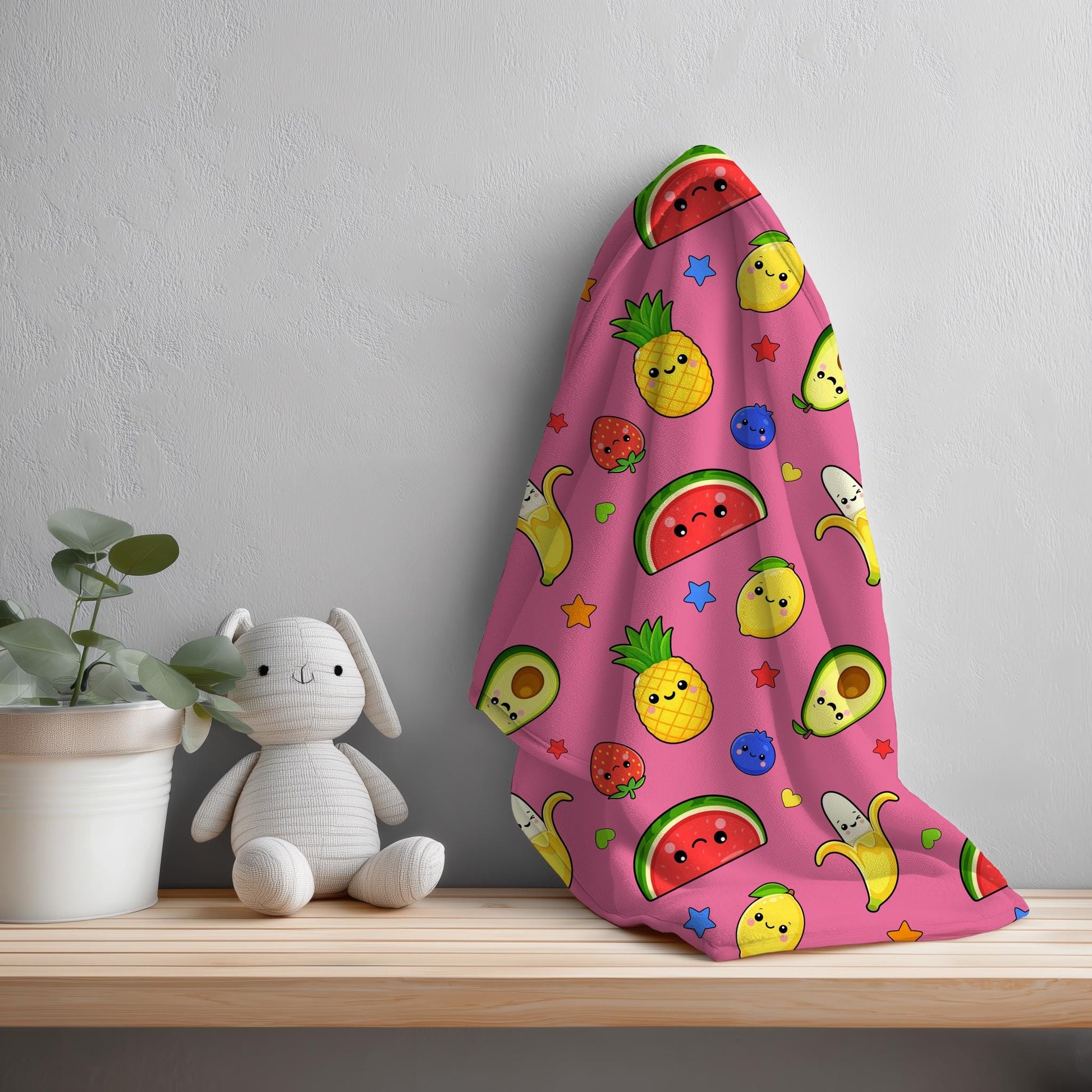 Kawaii Fruit Seamless Pattern PNG, Dancing Fruit Pattern, Cute Kids Fruit Design, Banana Strawberry Watermelon Pineapple Pink Digital Paper