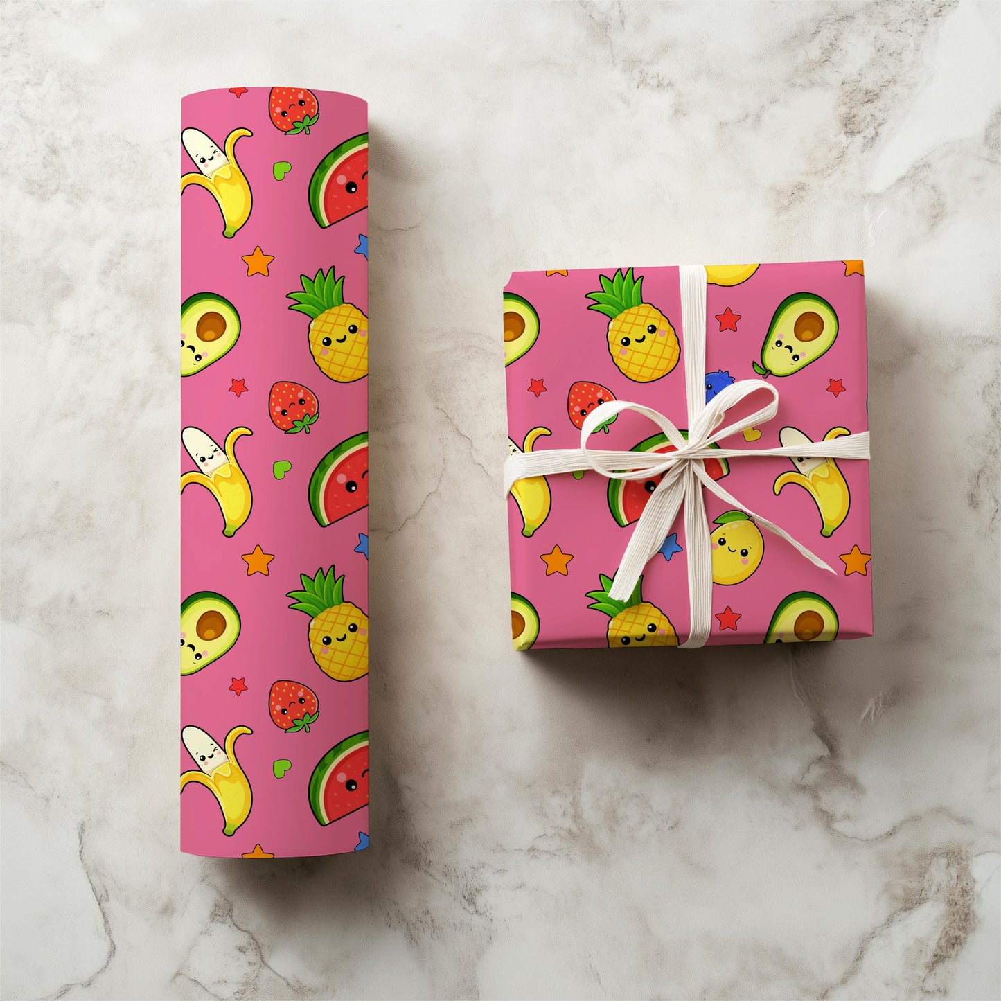 Kawaii Fruit Seamless Pattern PNG, Dancing Fruit Pattern, Cute Kids Fruit Design, Banana Strawberry Watermelon Pineapple Pink Digital Paper