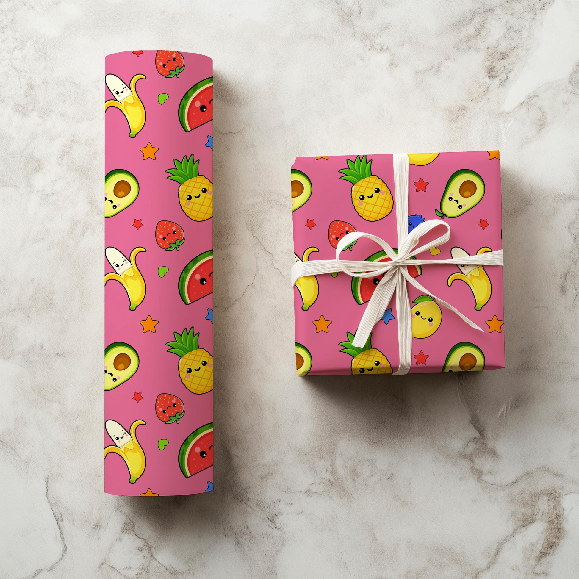 Kawaii Fruit Seamless Pattern PNG, Dancing Fruit Pattern, Cute Kids Fruit Design, Banana Strawberry Watermelon Pineapple Pink Digital Paper
