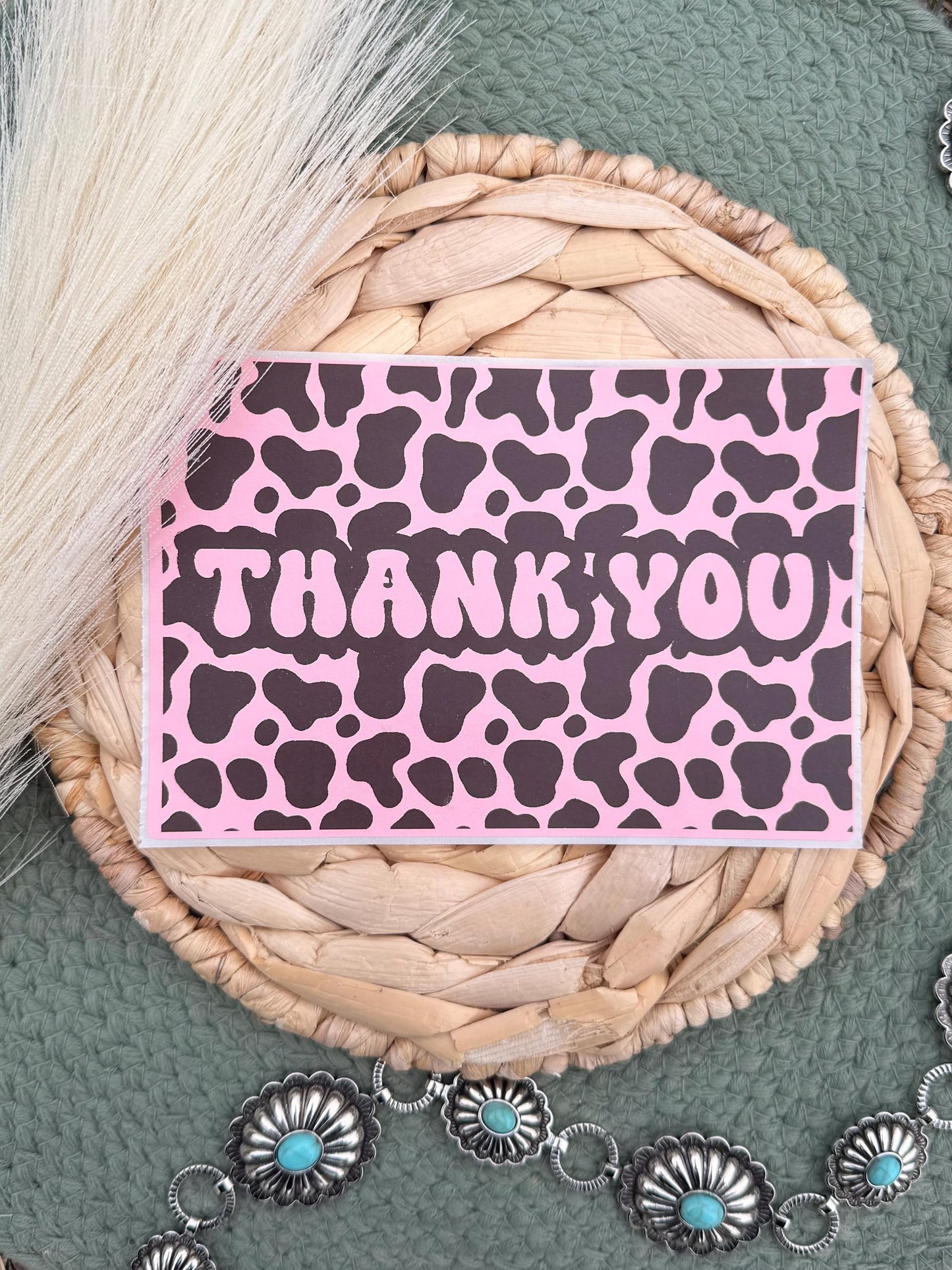 Western Thank You Stickers SET 4x6 Pink or White Business Packaging Stickers Cow Print Aztec Cactus Western Mailer Inserts Boutique