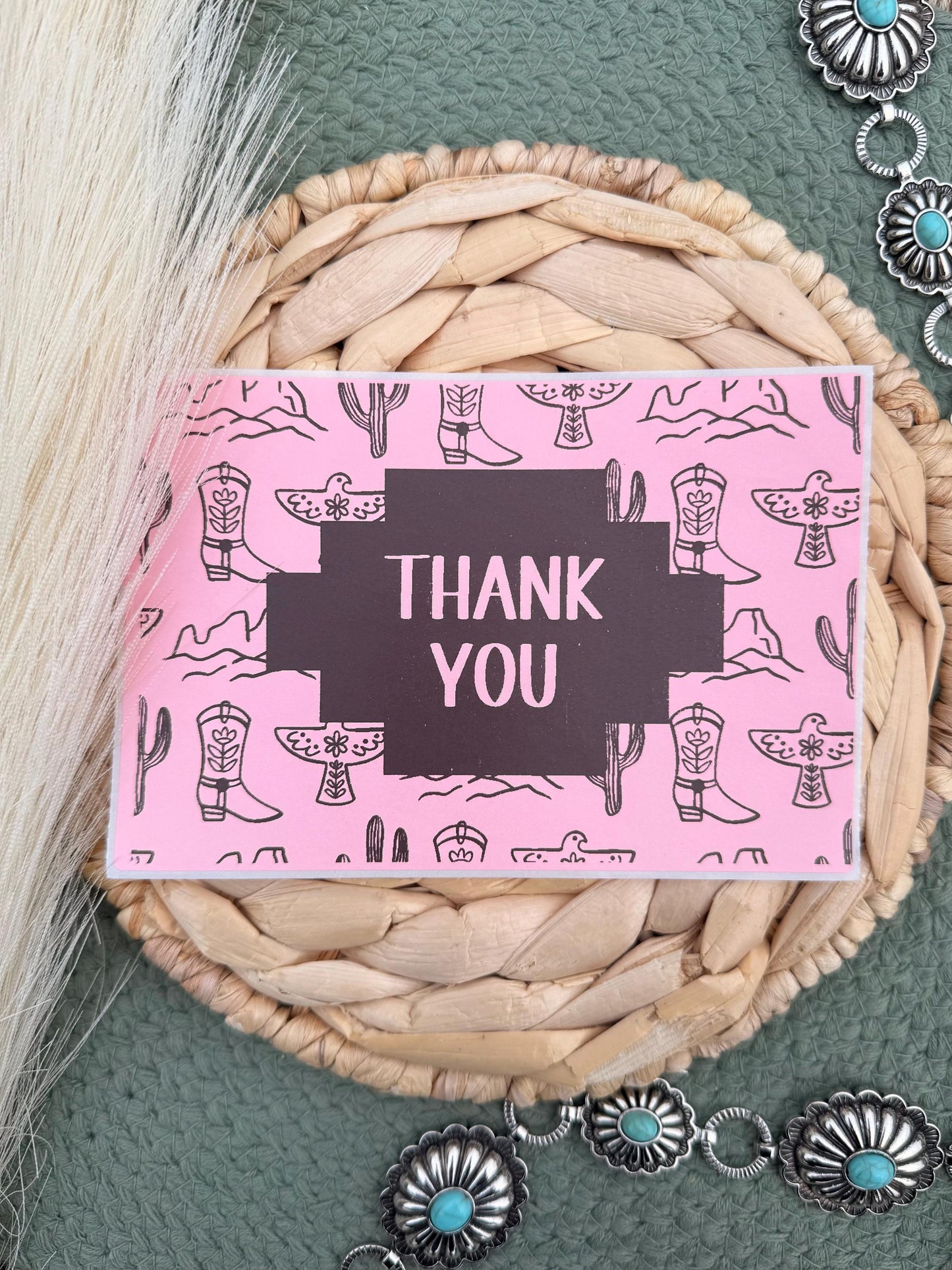 Western Thank You Stickers SET 4x6 Pink or White Business Packaging Stickers Cow Print Aztec Cactus Western Mailer Inserts Boutique