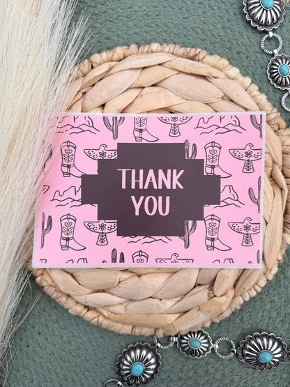 Western Thank You Stickers SET 4x6 Pink or White Business Packaging Stickers Cow Print Aztec Cactus Western Mailer Inserts Boutique