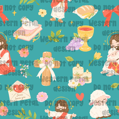 Christian Seamless Pattern PNG, Jesus Loves You Digital Paper, Faith Cute Bible Print, Religious Floral Background, Christian Sublimation