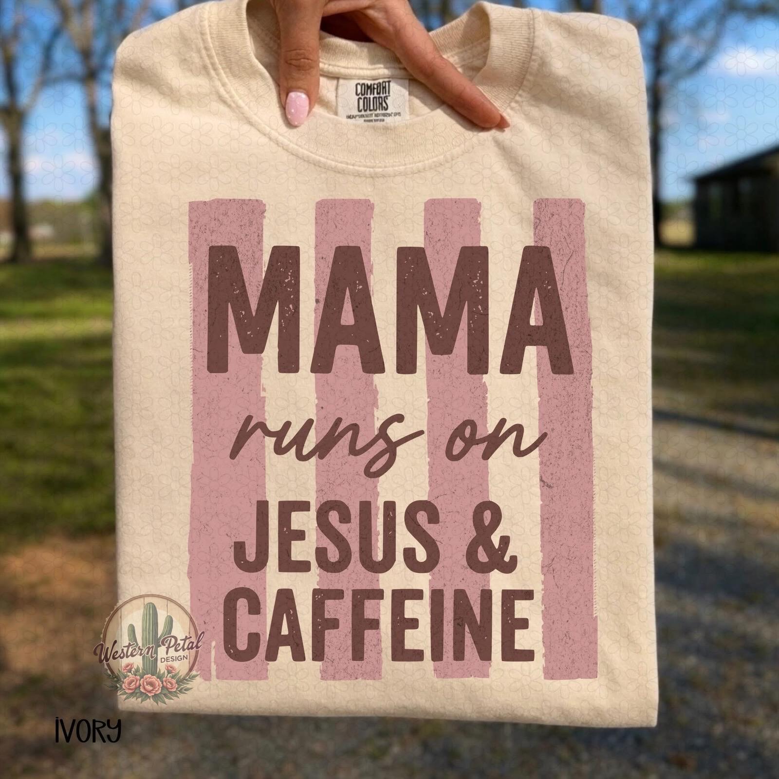 Mama Runs on Jesus and Caffeine Shirt, Christian Mom Shirt, Faith Graphic Tee, Comfort Colors Ivory Tee, Mama Coffee Shirt, Religious Mom T
