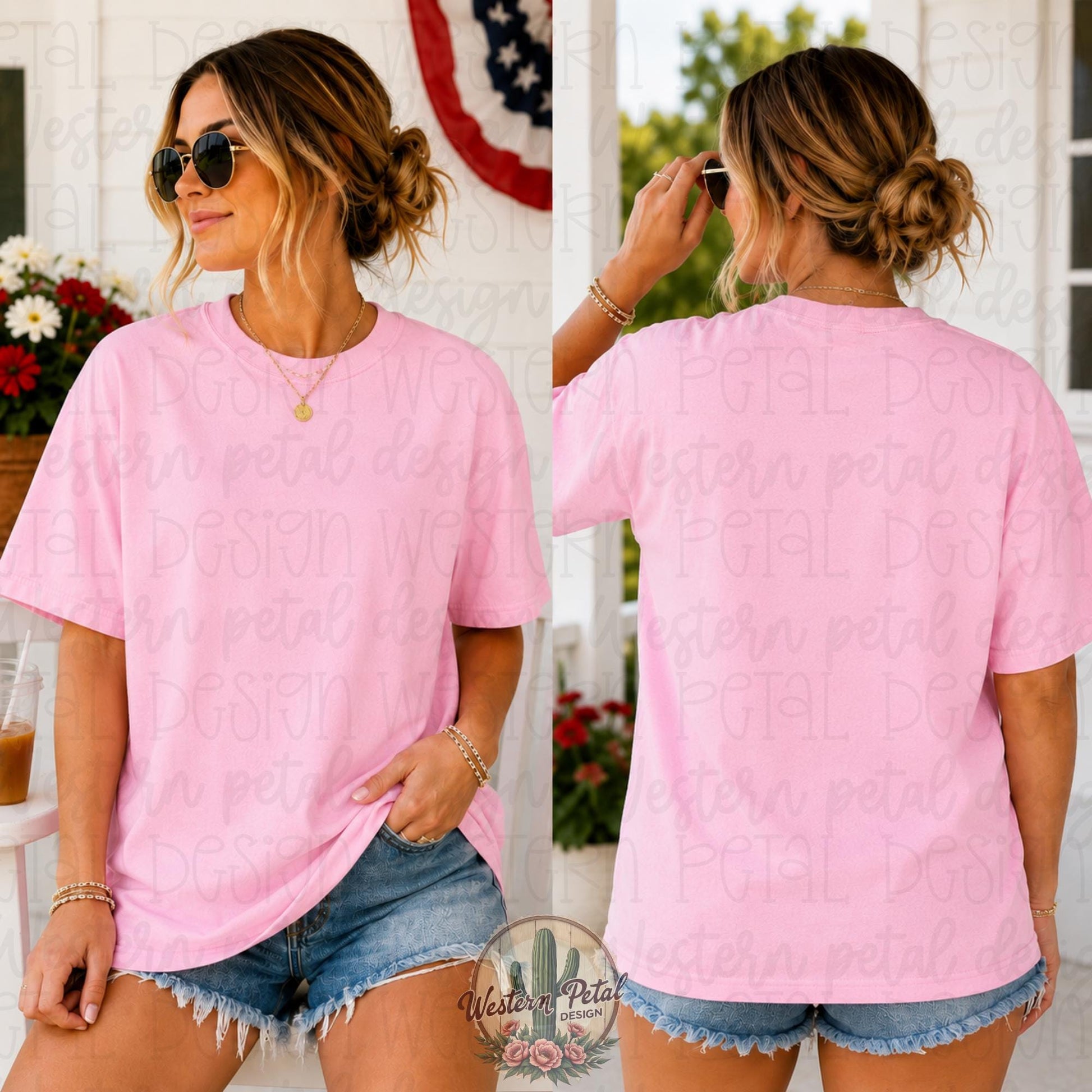 Comfort Colors Blossom Mockup, Pink Shirt Mockup, Comfort Colors 1717 Mockup, Front and Back Tee Mockup, Feminine Shirt Mockup, Summer Mocku