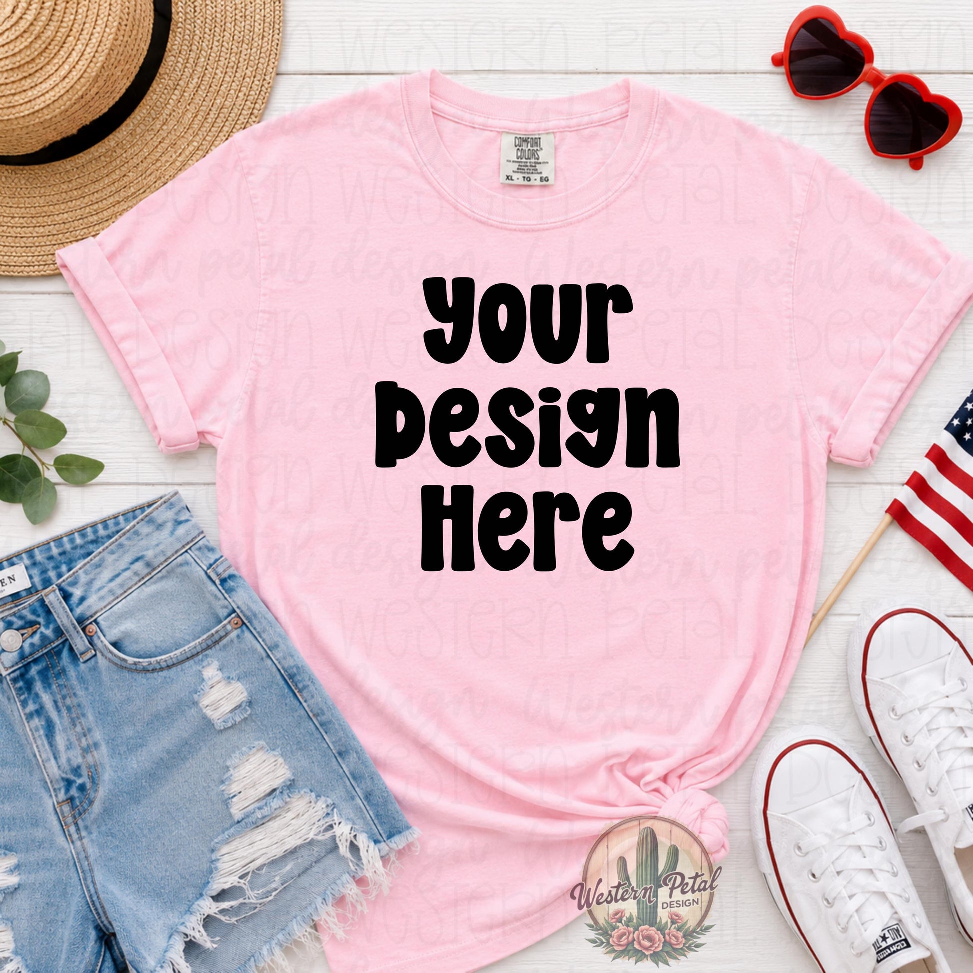 Comfort Colors Mockup Bundle, Patriotic Shirt Mockups, 4th of July Mockup Bundle, Styled Flat Lay Mockups, Pink Pepper Denim White Tee Mock