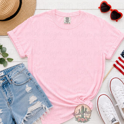 4th of July Comfort Colors Mockup | Blossom Pink Shirt Mockup | Patriotic T Shirt Mockup | Styled Flat Lay Mockup | Instant Download PNG