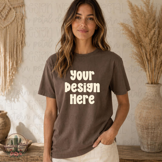 Comfort Colors Espresso Mockup | Brown Shirt Mockup | Boho T Shirt Mockup | 1717 Mockup | Trendy Neutral Tee Mockup | Styled Shirt PNG
