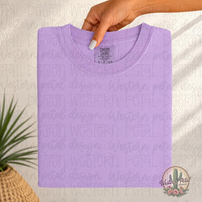 Orchid Comfort Colors Mockup PNG | Folded Shirt Mockup | Hand Holding Tee Mockup | Western Boutique Mockup | CC1717 Styled Photo