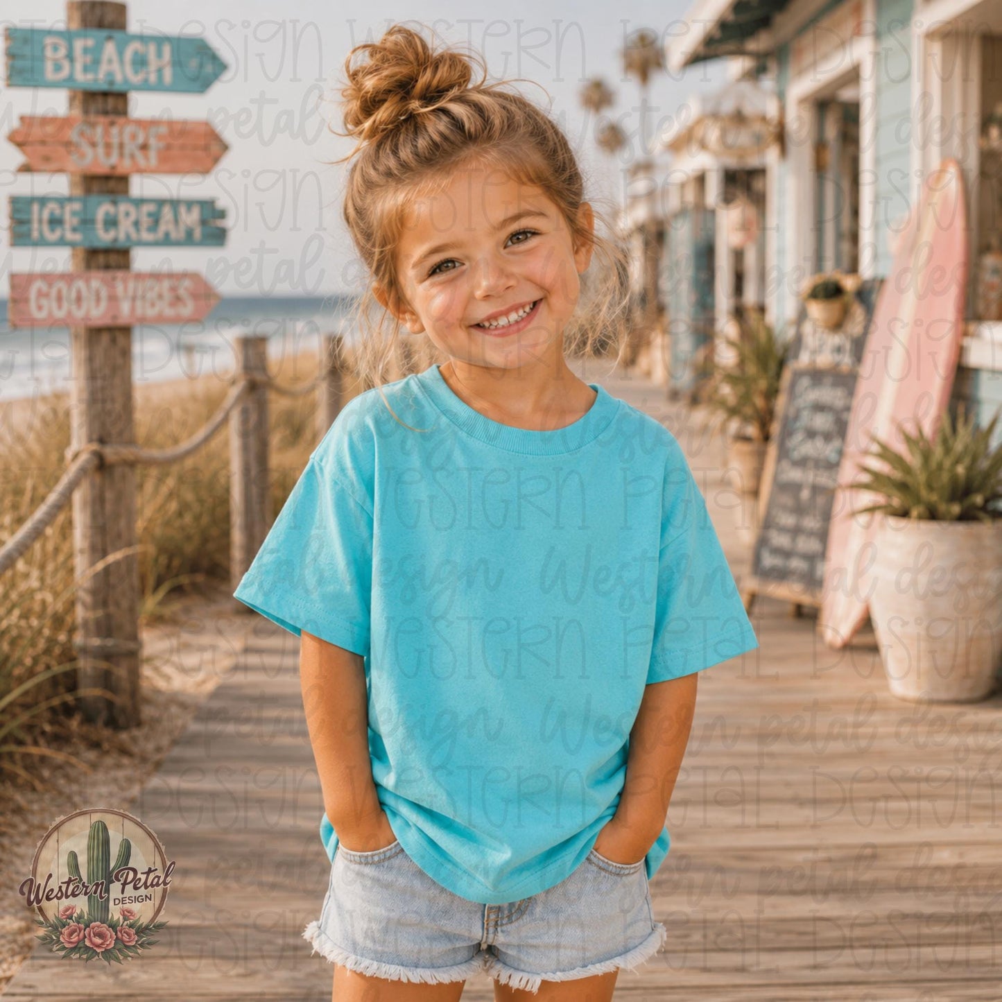 Turquoise Caribbean Rabbit Skins Mockup Kids Beach Mockup Girl Tee Mockup Coastal Toddler Shirt Mockup Trendy Summer Kids PNG