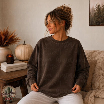 Comfort Colors 1566 Crewneck Mockup | Espresso Brown Sweatshirt Mockup | Cozy Fall Woman Mockup | Neutral Aesthetic PNG