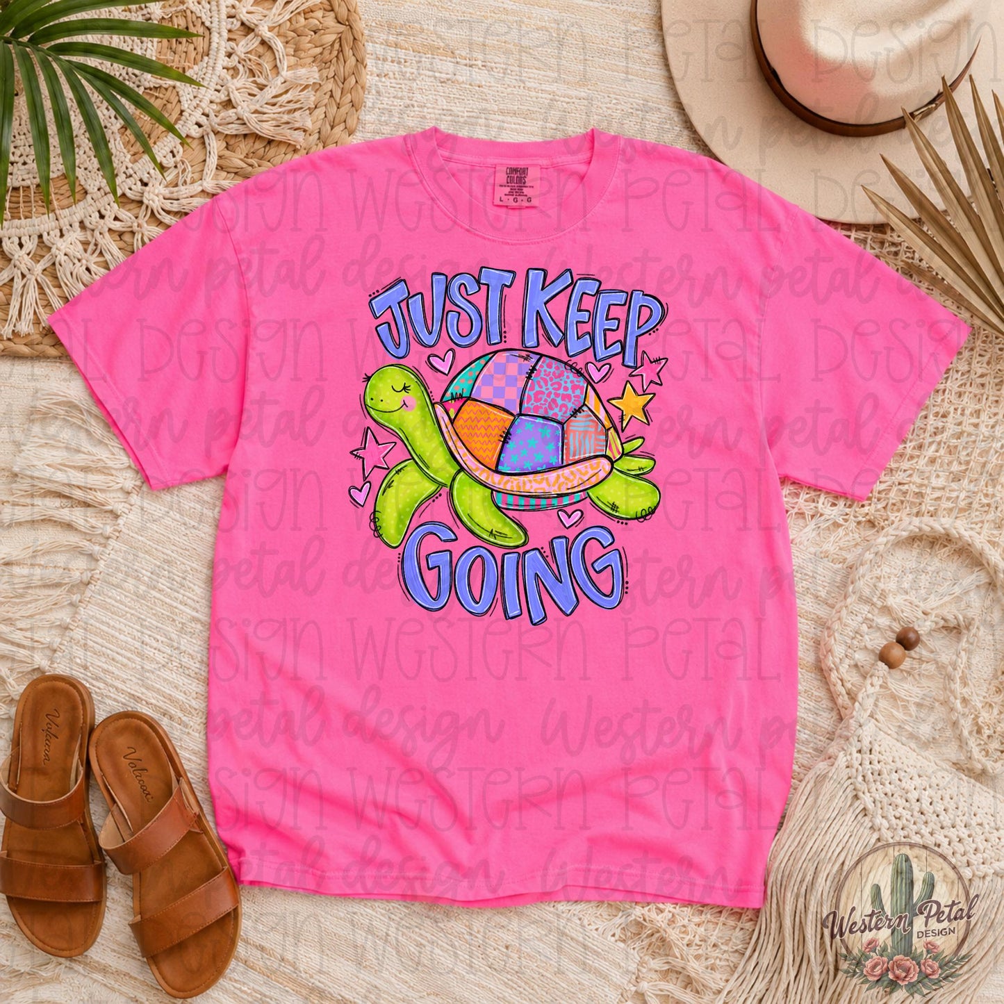 Neon Pink Turtle Shirt, Just Keep Going Tee, Inspirational Summer Graphic Tee, Comfort Colors 1717 Shirt, Bright Beachy Turtle Shirt