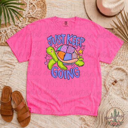 Neon Pink Turtle Shirt, Just Keep Going Tee, Inspirational Summer Graphic Tee, Comfort Colors 1717 Shirt, Bright Beachy Turtle Shirt