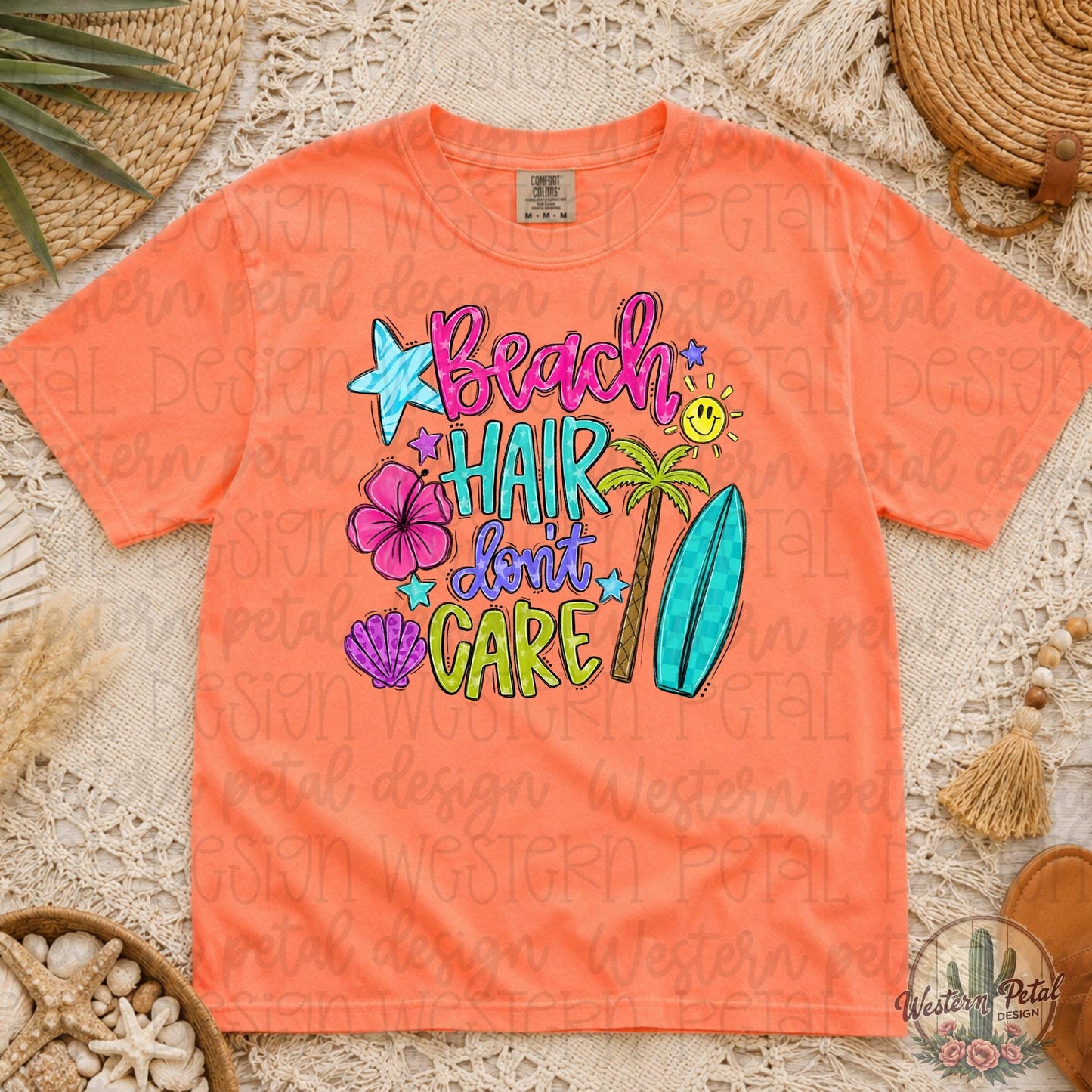 Beach Hair Don’t Care Shirt, Summer Beach Graphic Tee, Comfort Colors Neon Cantaloupe Shirt, Coastal Vacation Tee, Cute Tropical Shirt